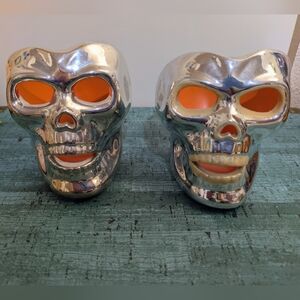 Pair Of Skull Tea Light Candle Holders